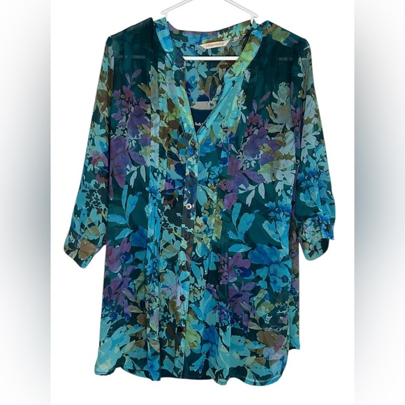 Soft Surroundings Floral Blouse Cami Set Women’s Size Large Tropical Colorful - Picture 1 of 9